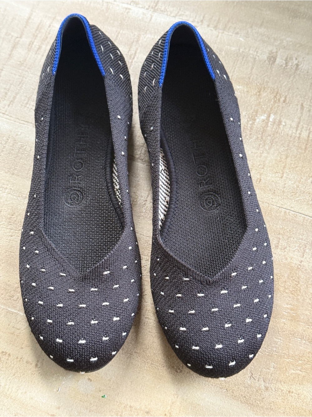 Rothy's Black Ivory Dot Round Toe Knit Ballet Flats Size 7
